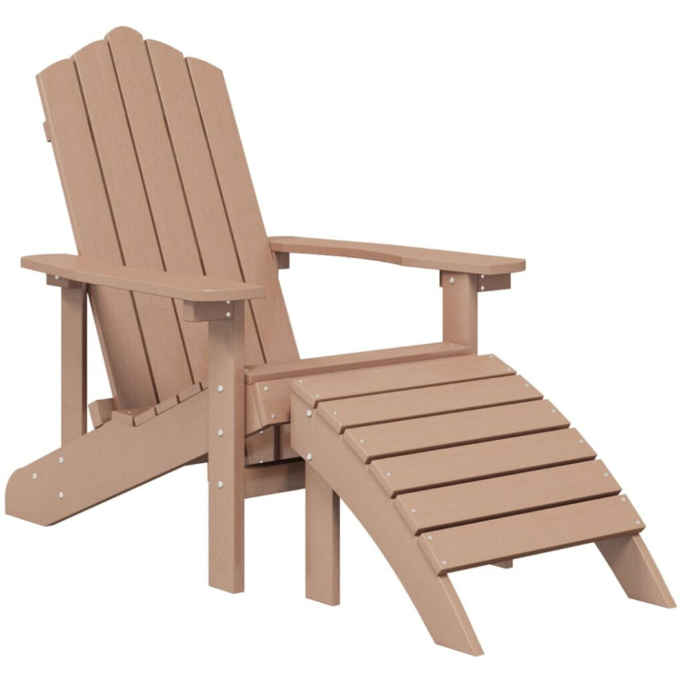 vidaXL Garden Adirondack Chair with Footstool HDPE Brown Patio Outdoor Seating