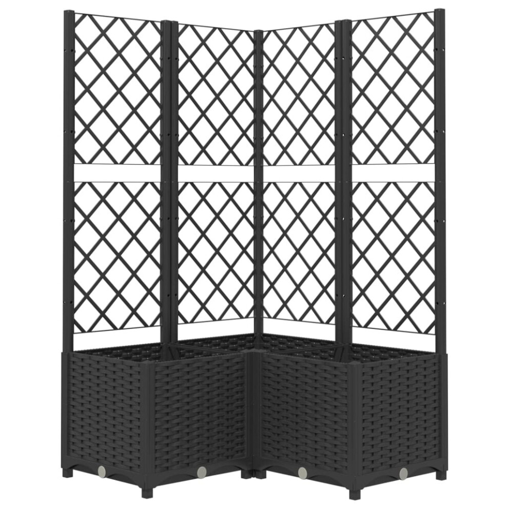 Vidaxl Garden Planter With Trellis Pp Raised Bed Flower Box Plant Pot Black
