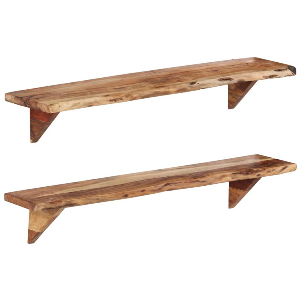 vidaXL 2x Solid Wood Acacia Wall Shelves Wooden Home Plank Shelf Furniture