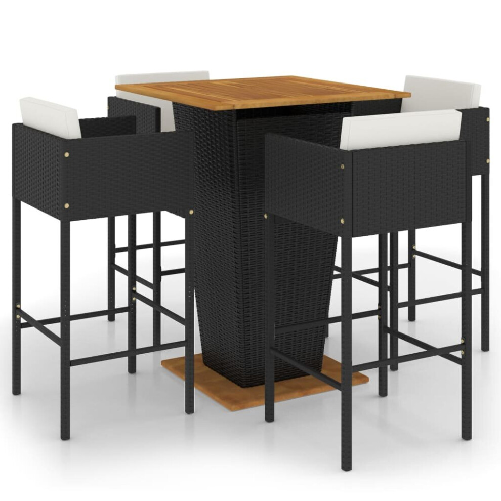 vidaXL Garden Bar Set 5 Piece with Cushions Poly Rattan Black Table and Chair