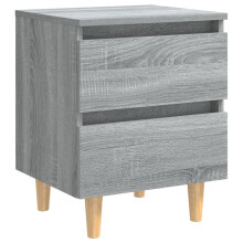 vidaXL Solid Wood Bed Cabinet with Legs Grey Sonoma Bedside Storage Cabinet