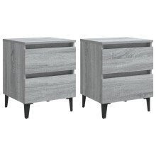 vidaXL 2x Bed Cabinets with Metal Legs Grey Sonoma Side Table Storage Cabinet