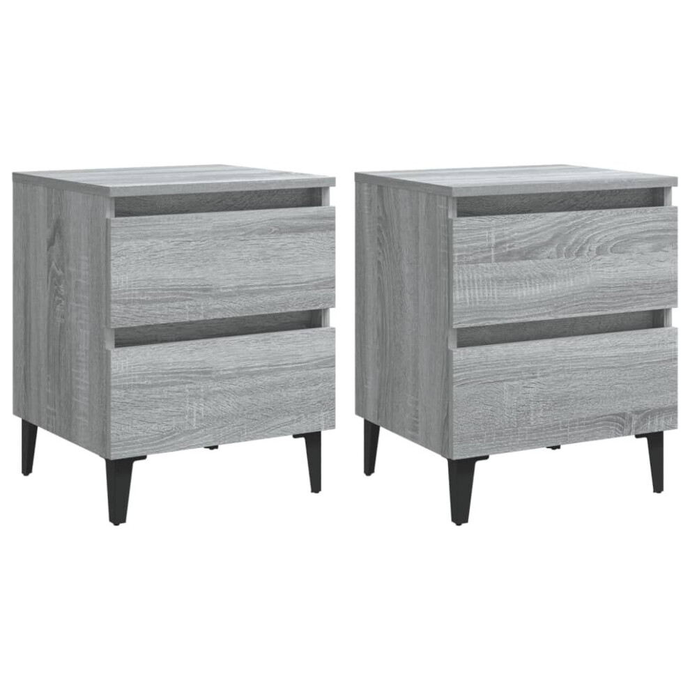 vidaXL 2x Bed Cabinets with Metal Legs Grey Sonoma Side Table Storage Cabinet