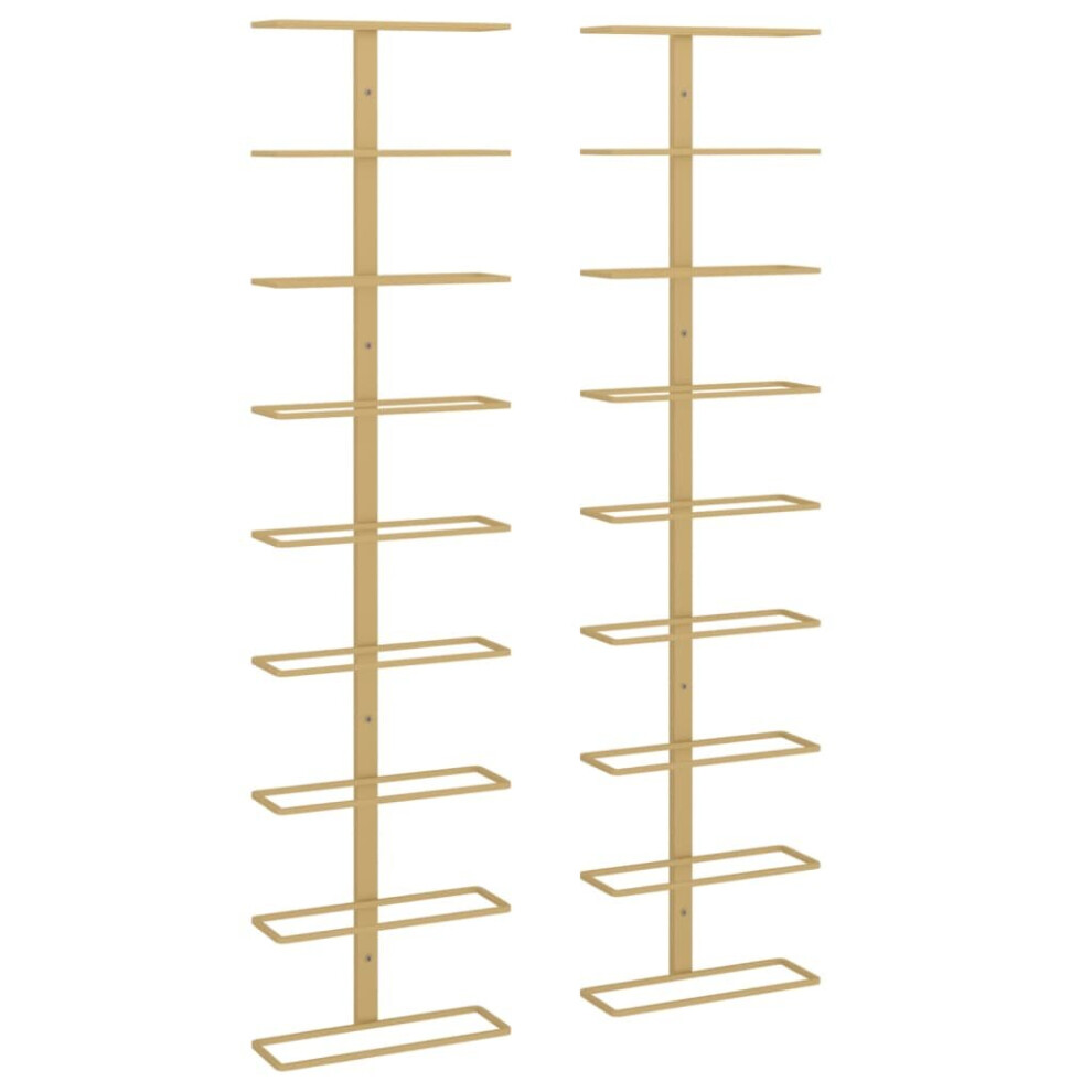 Vidaxl 2X Wall-Mounted Wine Rack For 9 Bottles Gold Iron Kitchen Bottle Holder