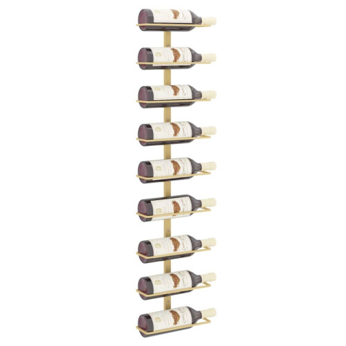 VidaXL vidaXL Wall-mounted Wine Rack for 9 Bottles Gold Iron Kitchen Bottle Holder 2