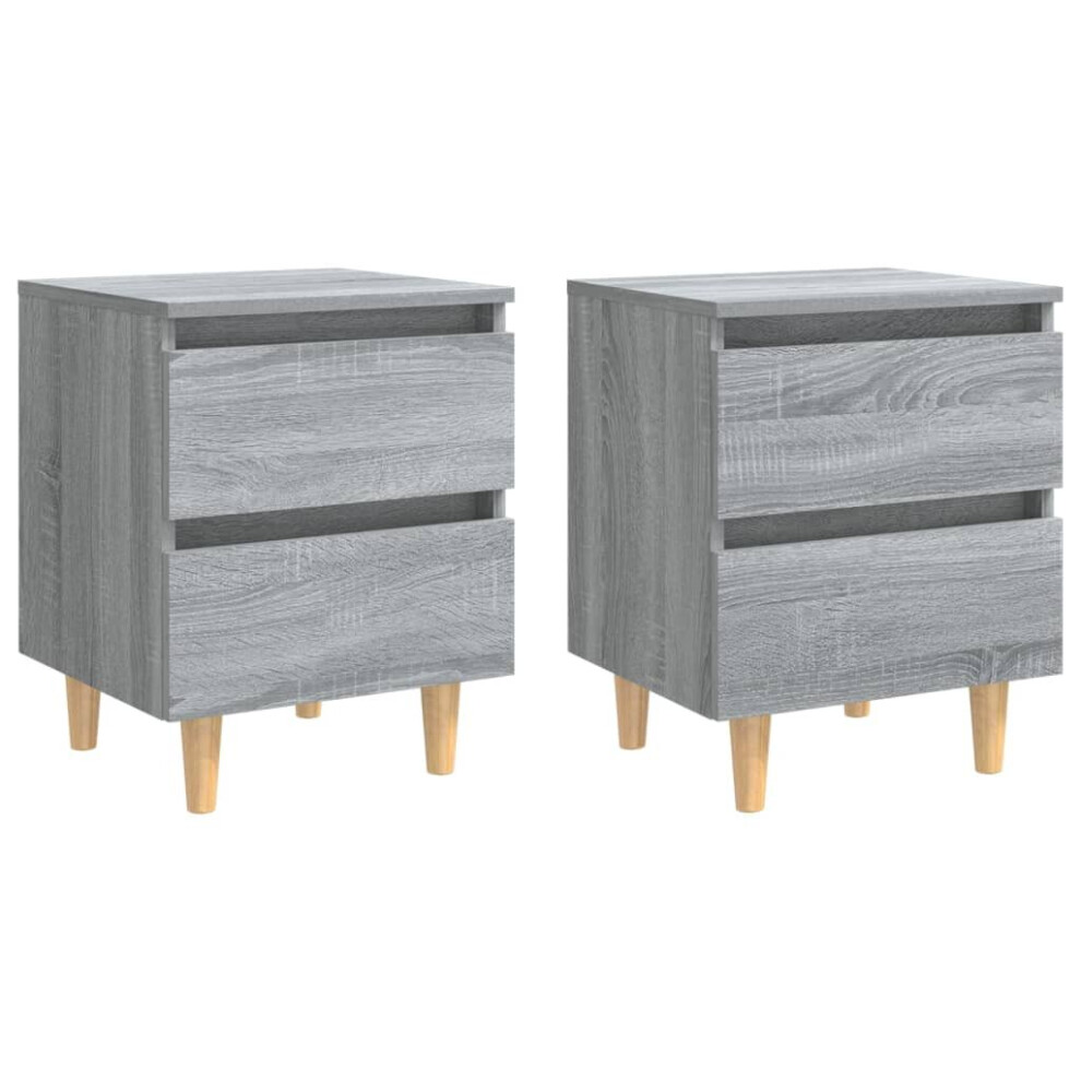 vidaXL 2x Solid Wood Bed Cabinets with Legs Grey Sonoma Side Storage Cabinet