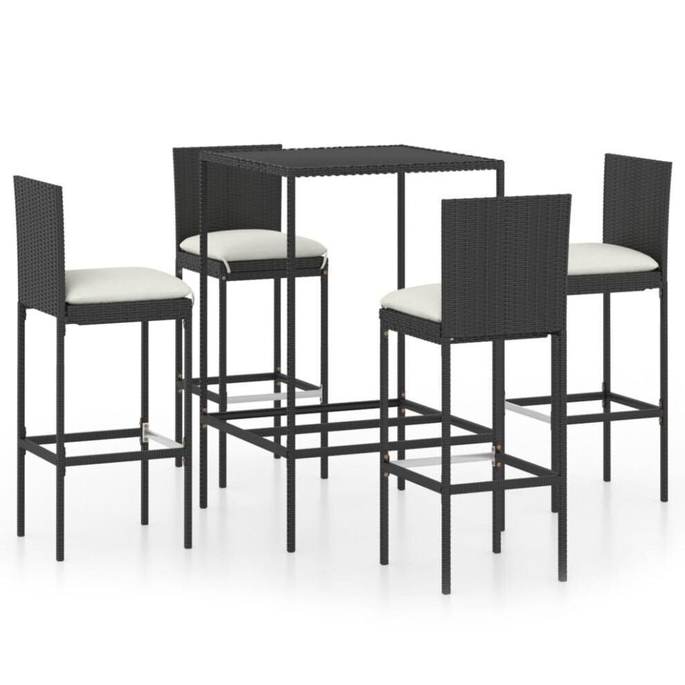 vidaXL Garden Bar Set 5 Piece with Cushions Poly Rattan Black Table and Chair