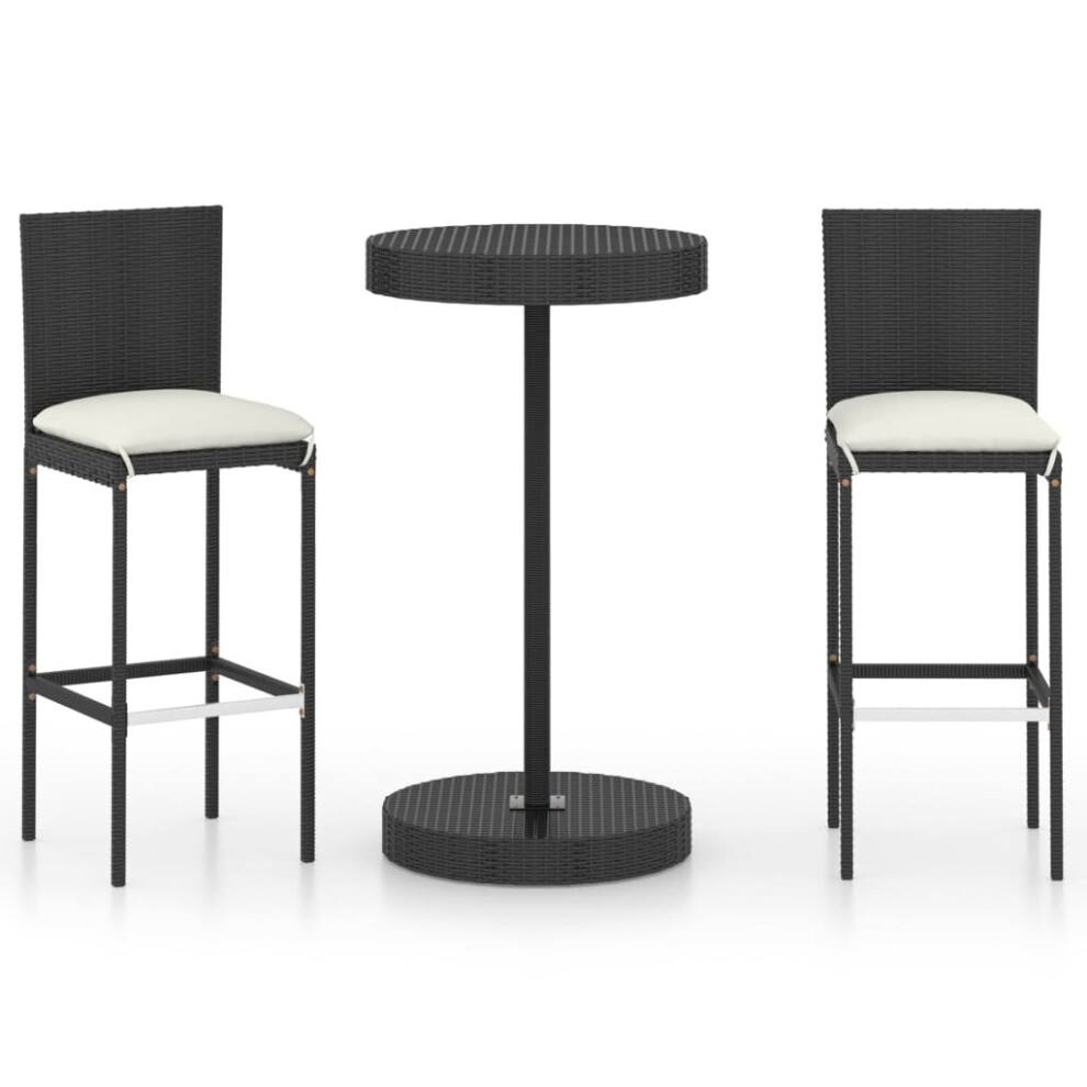 vidaXL Garden Bar Set 3 Piece with Cushions Poly Rattan Black Table and Chair