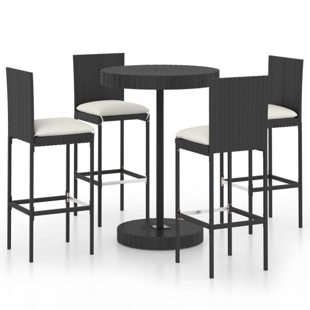vidaXL Garden Bar Set 5 Piece with Cushions Poly Rattan Black Table and Chair