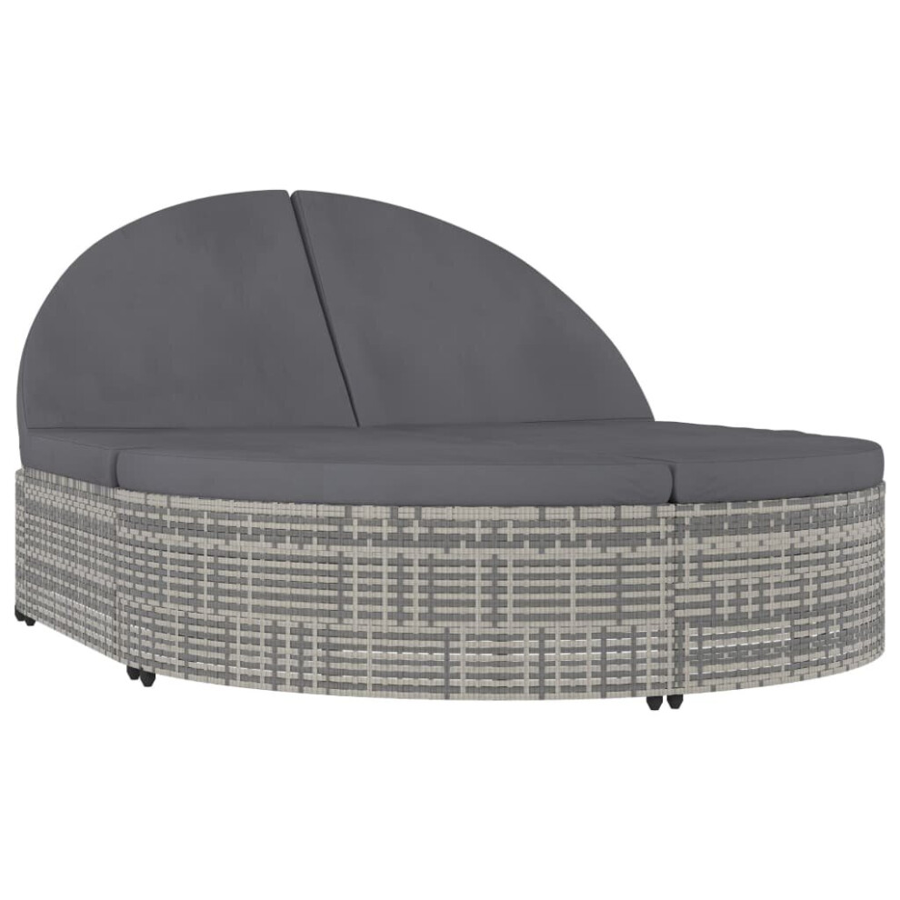 vidaXL 2-Person Sun Lounger with Cushions Poly Rattan Grey Outdoor Sunbed