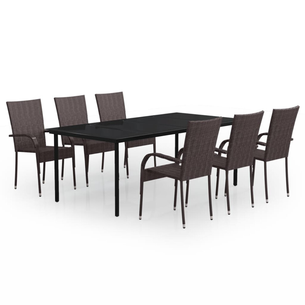 vidaXL Garden Dining Set 7 Piece Brown and Black Patio Outdoor Table and Chair