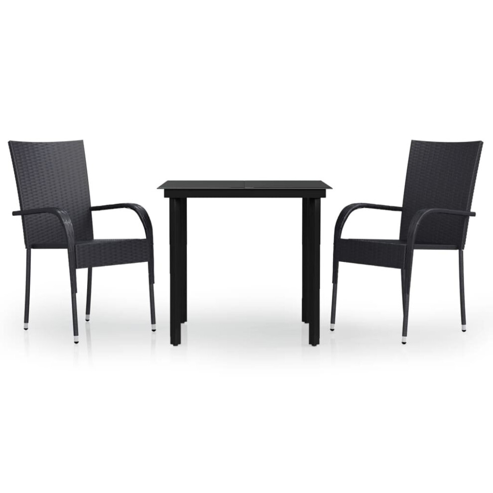 vidaXL Outdoor Dining Set 3 Piece Black Patio Garden Table Chair Furniture