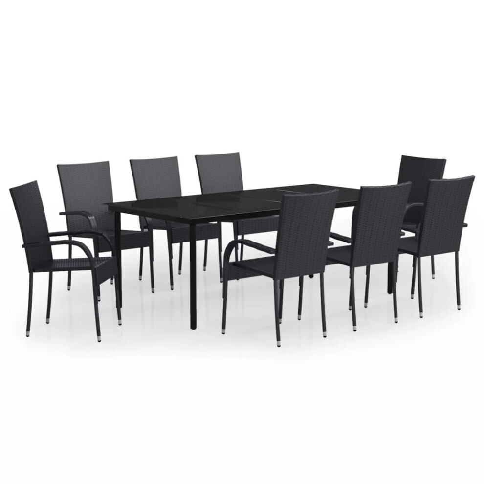 vidaXL Garden Dining Set 9 Piece Black Patio Outdoor Table and Chair Furniture