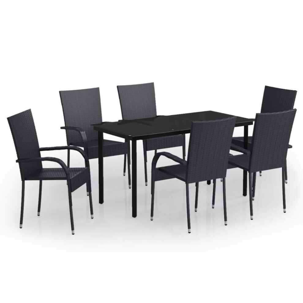 vidaXL Outdoor Dining Set 7 Piece Black Patio Garden Table Chair Furniture