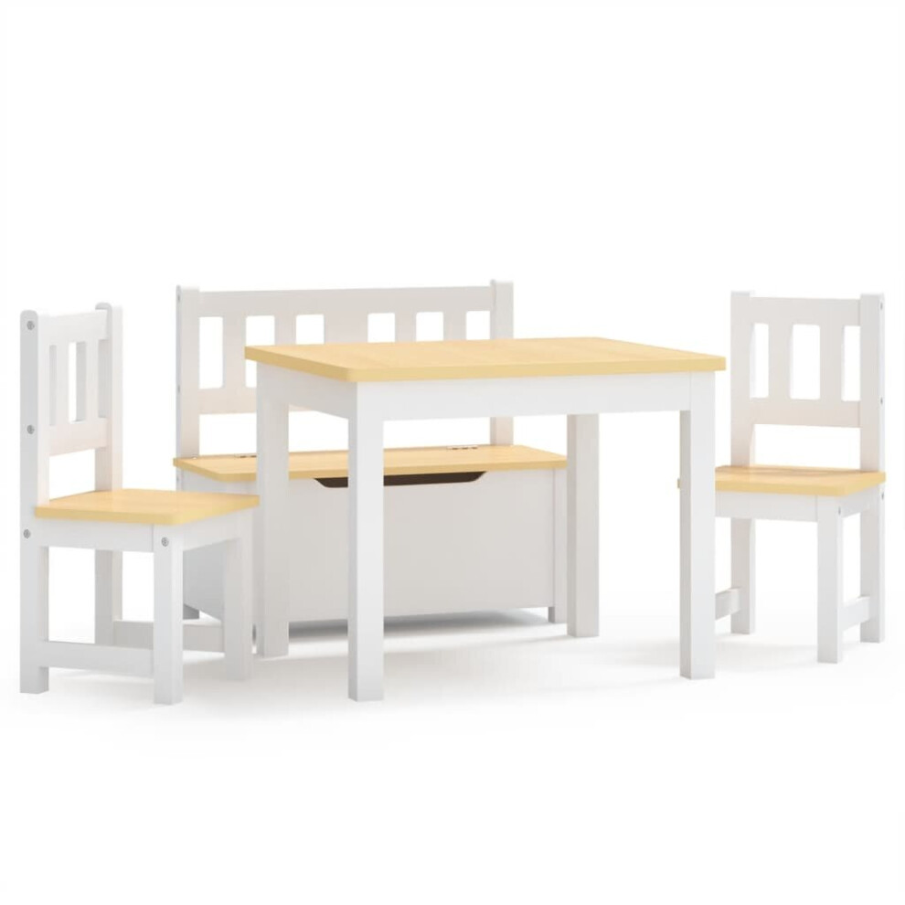 vidaXL Children Table and Chair Set 4 Piece White and Beige MDF Kids Furniture