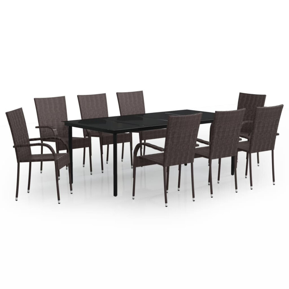 vidaXL Garden Dining Set 9 Piece Brown and Black Patio Outdoor Table and Chair