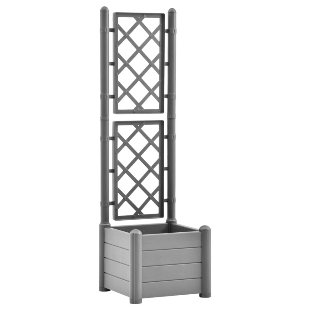 vidaXL Garden Planter with Trellis PP Stone Grey Outdoor Flower Box Raised Bed