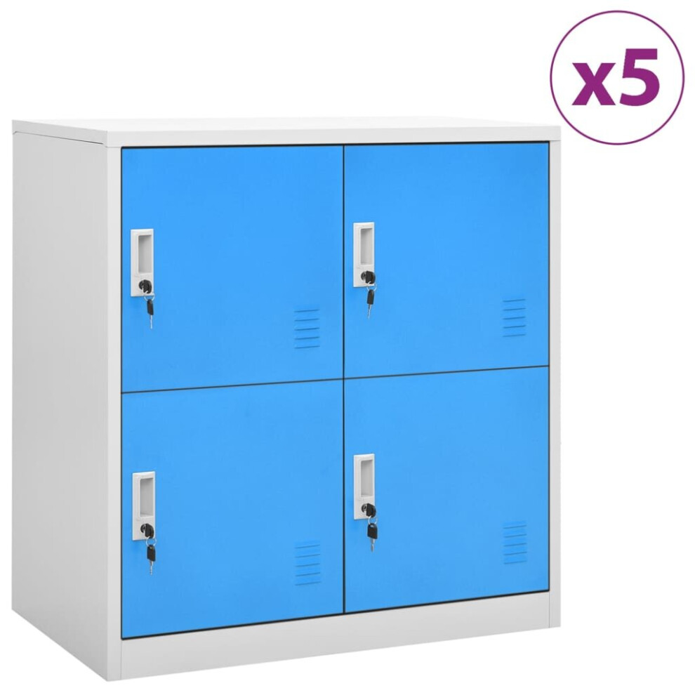 vidaXL 5x Locker Cabinets Light Grey and Blue Steel Office Storage Cabinet