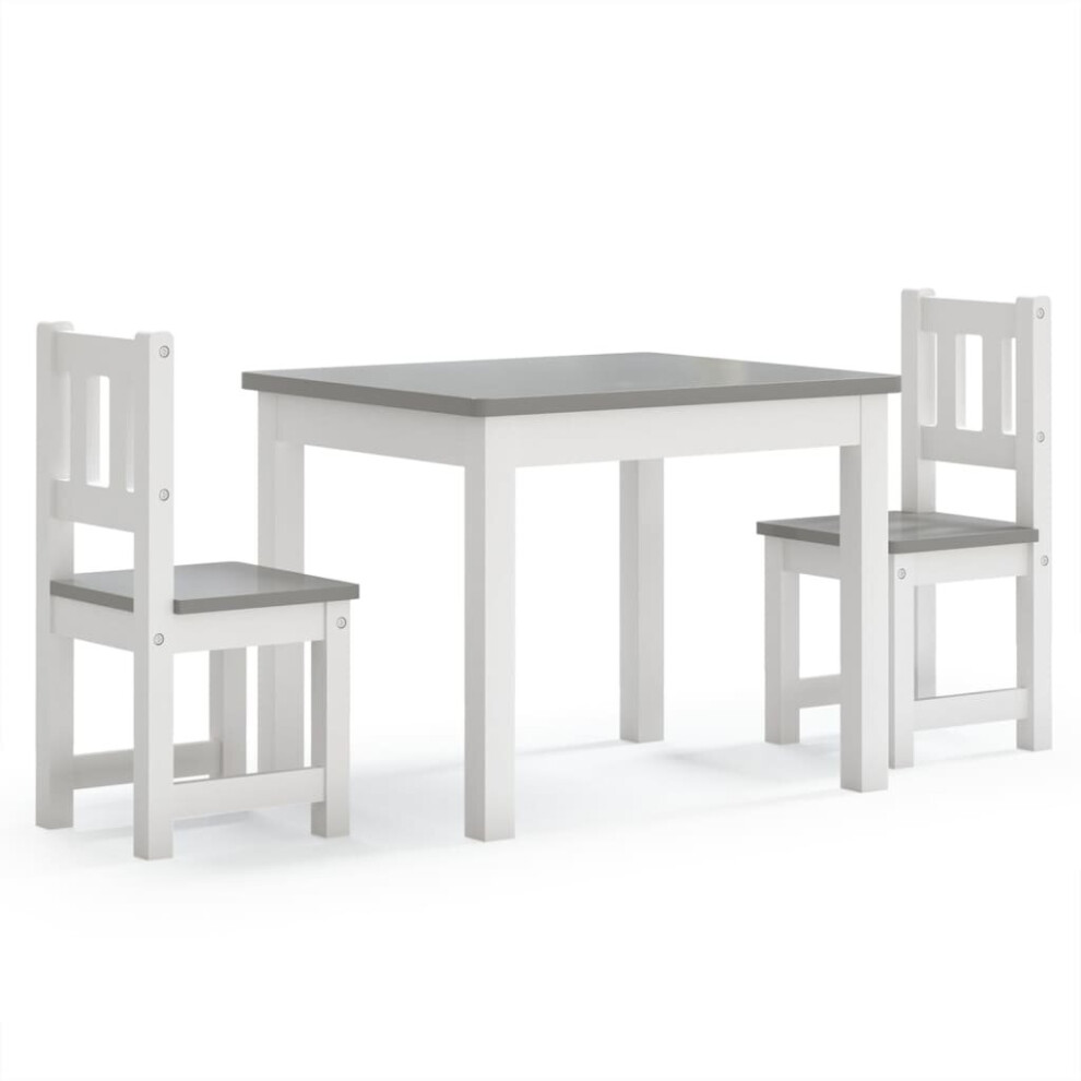 vidaXL Children Table and Chair Set 3 Piece White and Grey MDF Kids Furniture