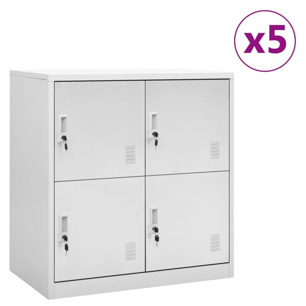 vidaXL 5x Locker Cabinets Light Grey Steel Office School Storage Side Cabinet