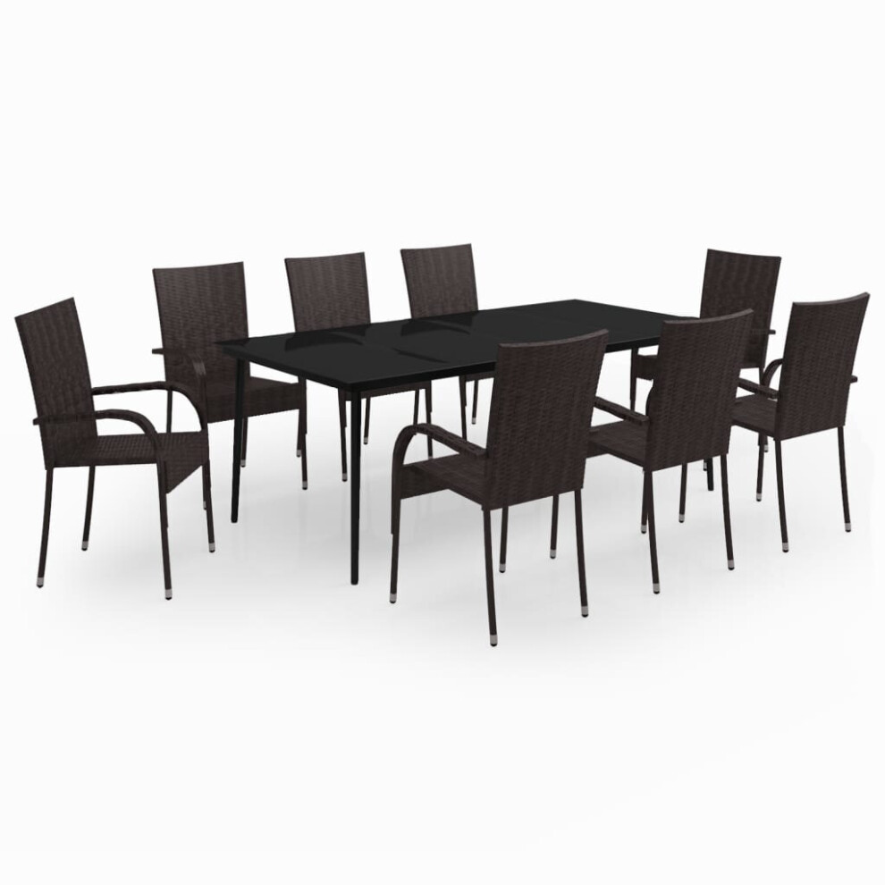 vidaXL Garden Dining Set 9 Piece Brown and Black Patio Outdoor Table and Chair