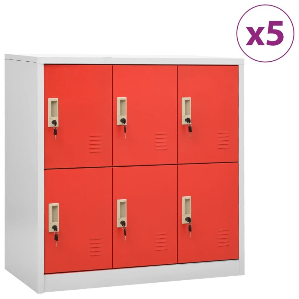 vidaXL 5x Locker Cabinets Light Grey and Red Steel Office Storage Side Cabinet