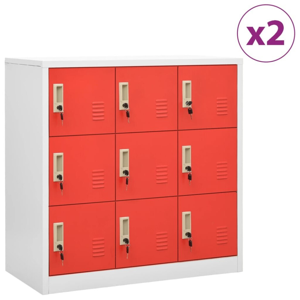 vidaXL 2x Locker Cabinets Light Grey and Red Steel Office Storage Side Cabinet