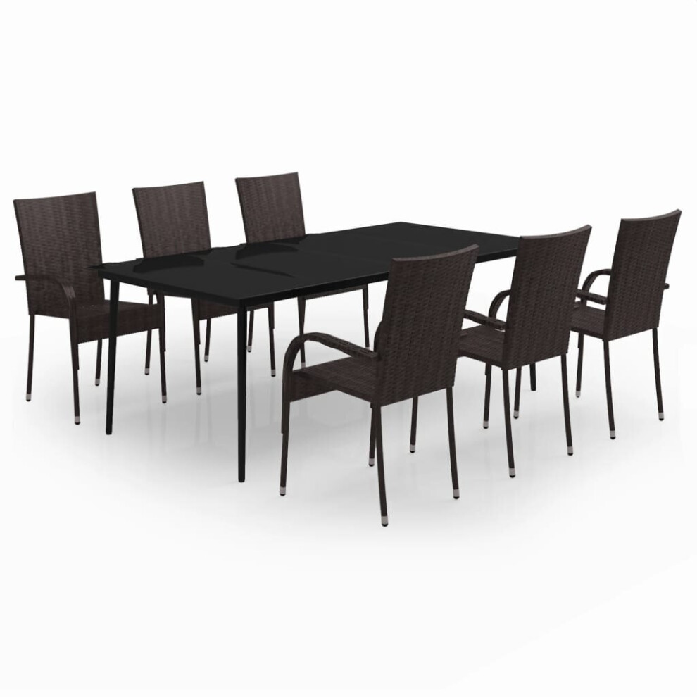 vidaXL Garden Dining Set 7 Piece Brown and Black Patio Outdoor Table and Chair