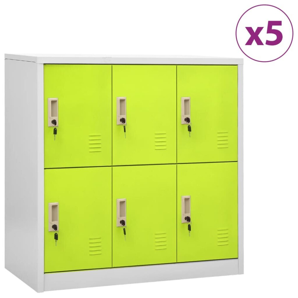 vidaXL 5x Locker Cabinets Light Grey and Green Steel Office Storage Cabinet