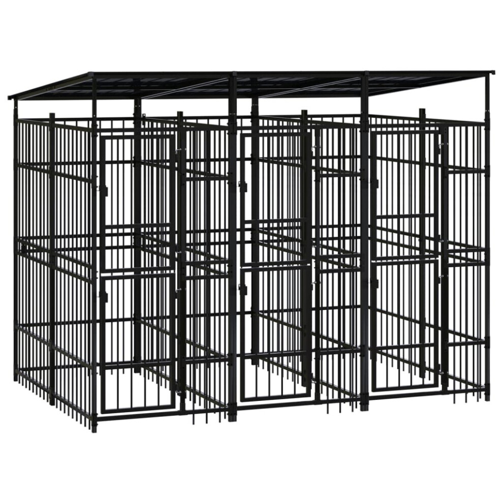 Vidaxl Outdoor Dog Kennel With Roof Steel 5.53 M? Puppy Enclosure Dog House