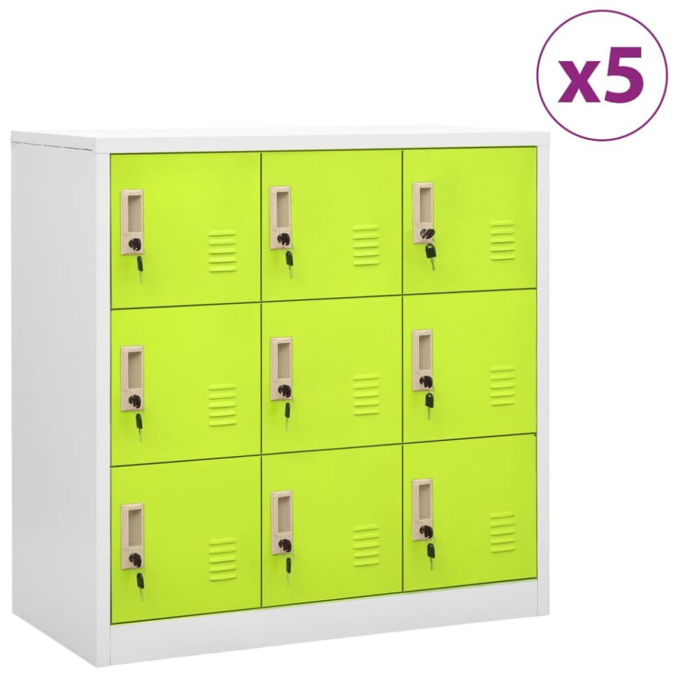 vidaXL 5x Locker Cabinets Light Grey and Green Steel Office Storage Cabinet