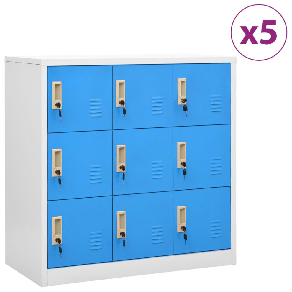 vidaXL 5x Locker Cabinets Light Grey and Blue Steel Office Storage Cabinet