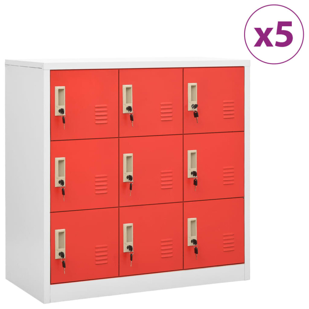 vidaXL 5x Locker Cabinets Light Grey And Red Steel Office Storage Side Cabinet