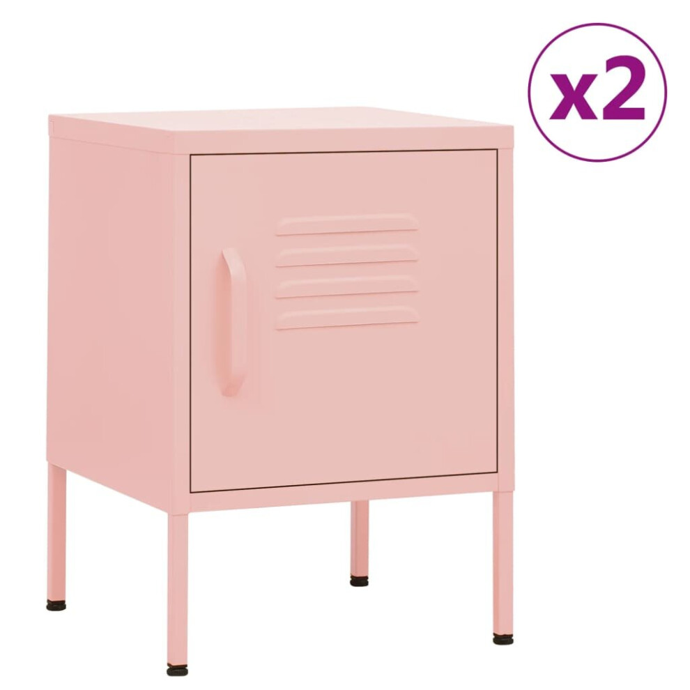 vidaXL 2x Nightstands Pink Steel Bedroom Bedside Storage Cabinet Side Table