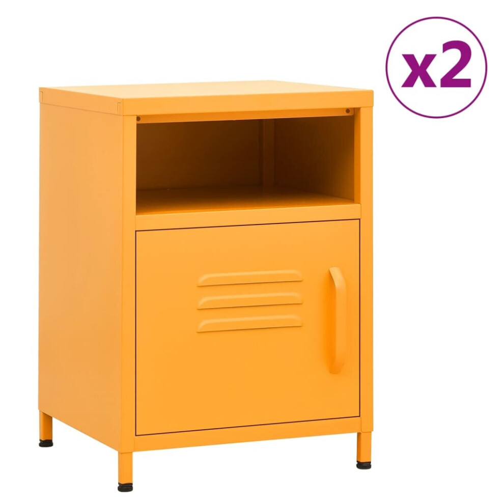 vidaXL 2x Nightstands Mustard Yellow Steel Bedside Storage Cabinet Side Table