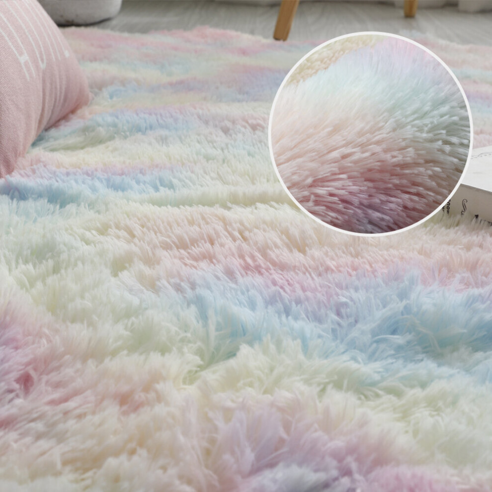 Keluofu (100*120Cm, Colorful) Fluffy Shaggy Rug Large Carpet Mat Bedroom Rug