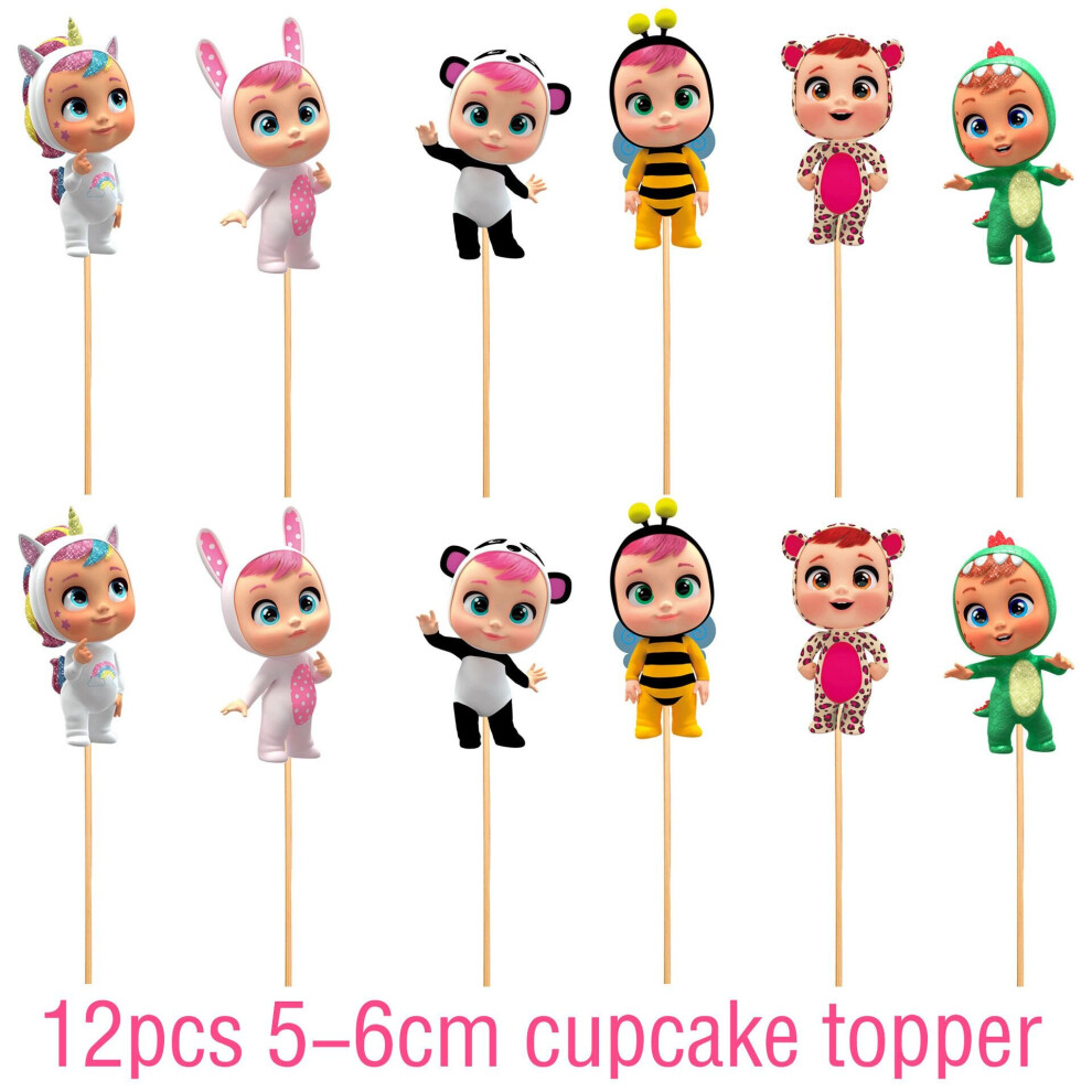 (12pcs Small Cake Inserts) Cry Babies Magic Tears Theme Birthday Party Banner Cake Topper Balloon Baby Gift