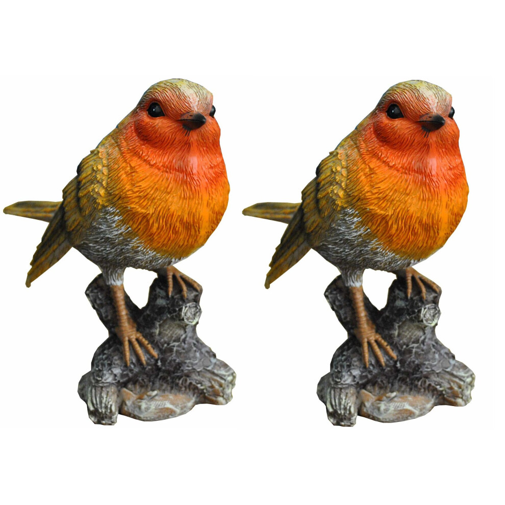 Robin on a Tree Stump Garden Ornament (Set of 2)