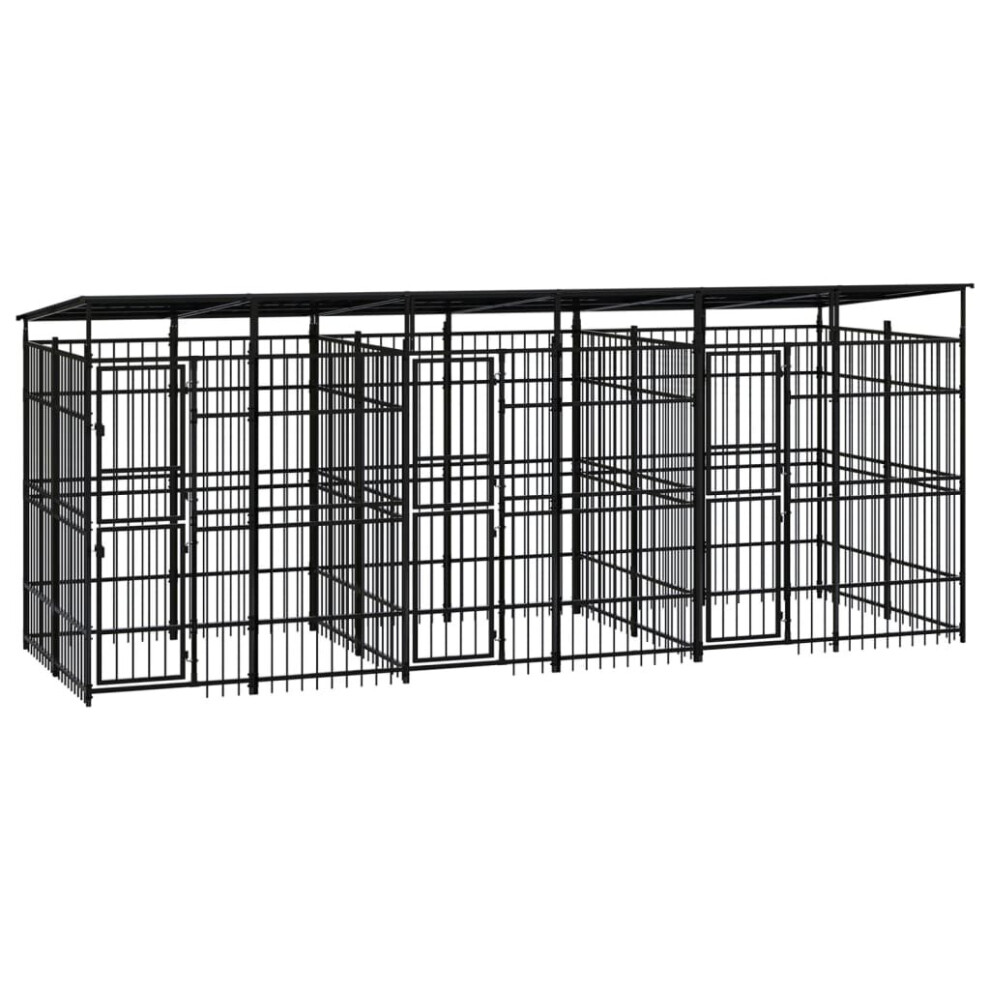 vidaXL Outdoor Dog Kennel with Roof Steel 11.06 m? Patio Puppy Dog House Cage