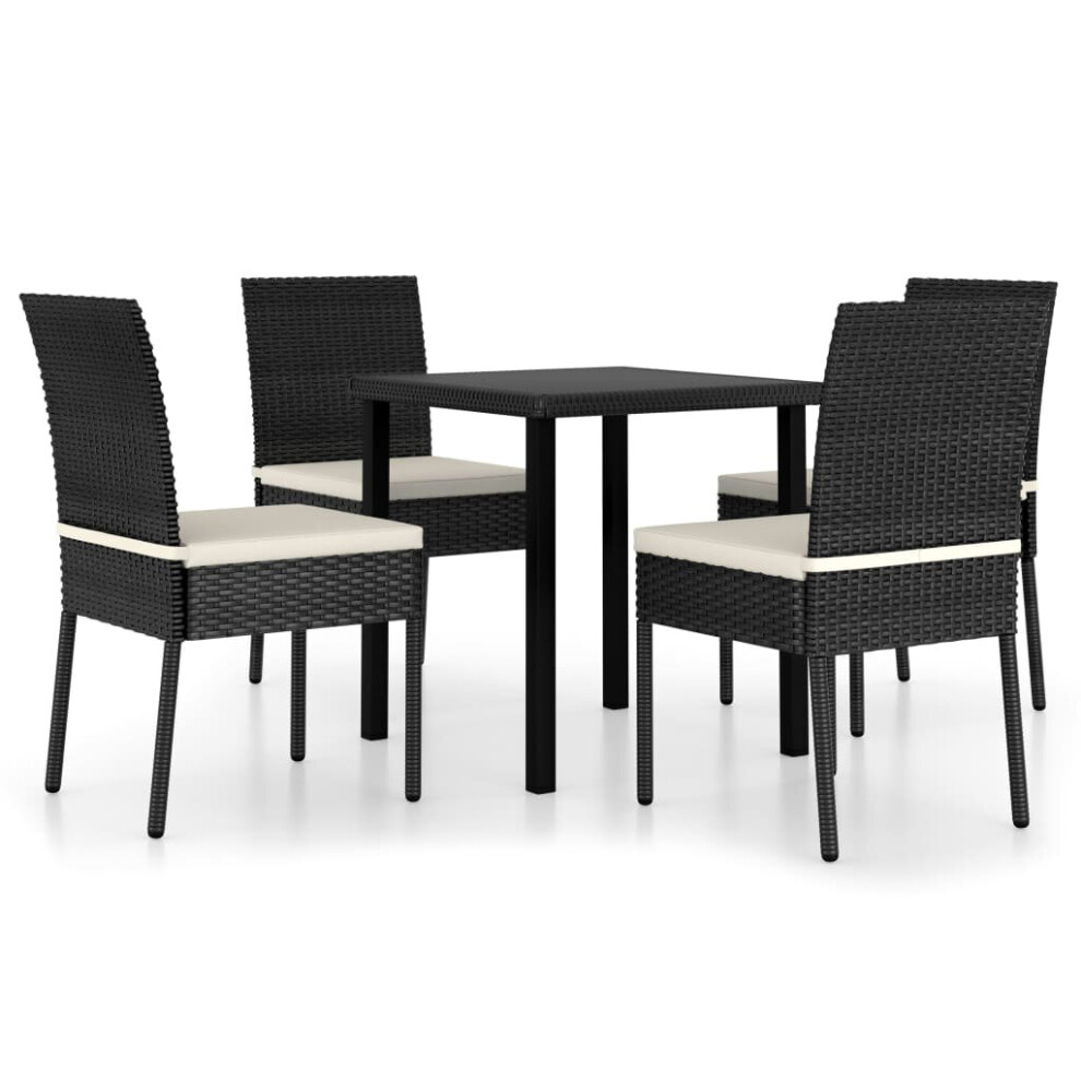 vidaXL Outdoor Dining Set 5 Piece with Cushions Poly Rattan Black Patio Seat