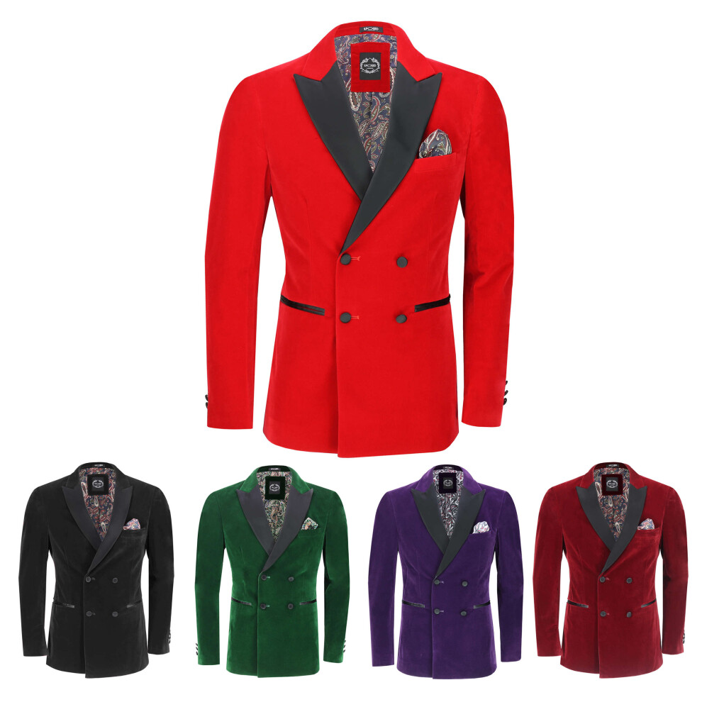 (50, Purple) SMITH - Mens Velvet Double Breasted Dinner Jacket Smoking Tuxedo Blazer Tailored Fit