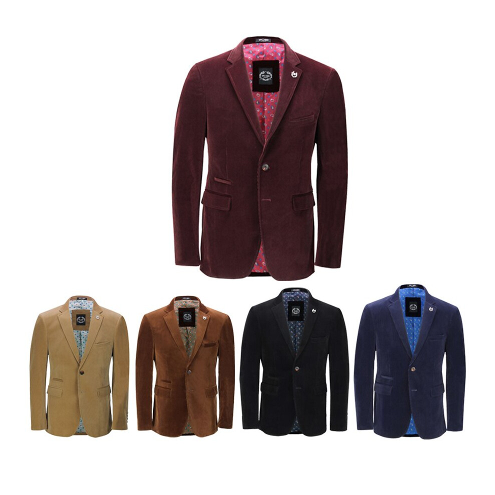 (46, Navy Blue) MATTHEW - Mens Soft Corduroy Blazer Coat Vintage Retro Tailored Suit Jacket
