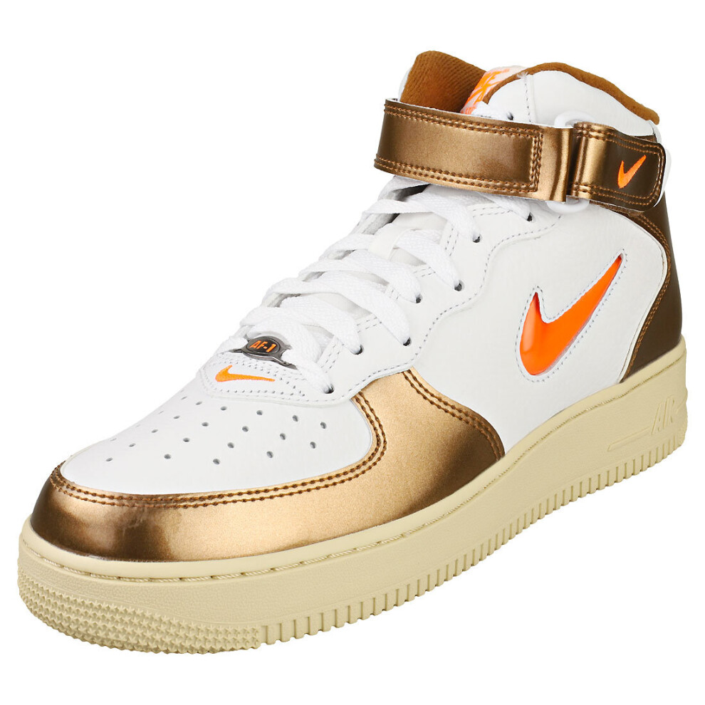 Nike Air Force 1 Mid Qs Mens Fashion Trainers in White Gold - Size 8 UK