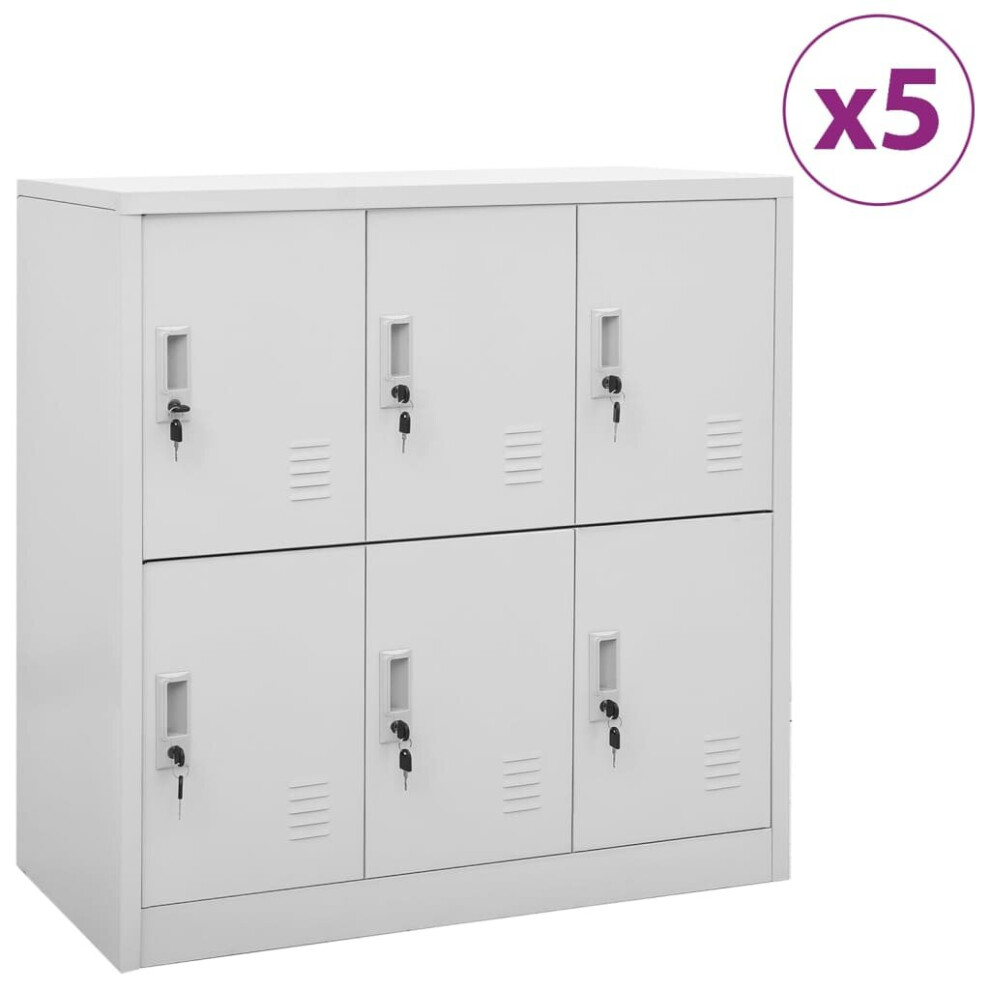 vidaXL 5x Locker Cabinets Light Grey Steel Office School Storage Side Cabinet