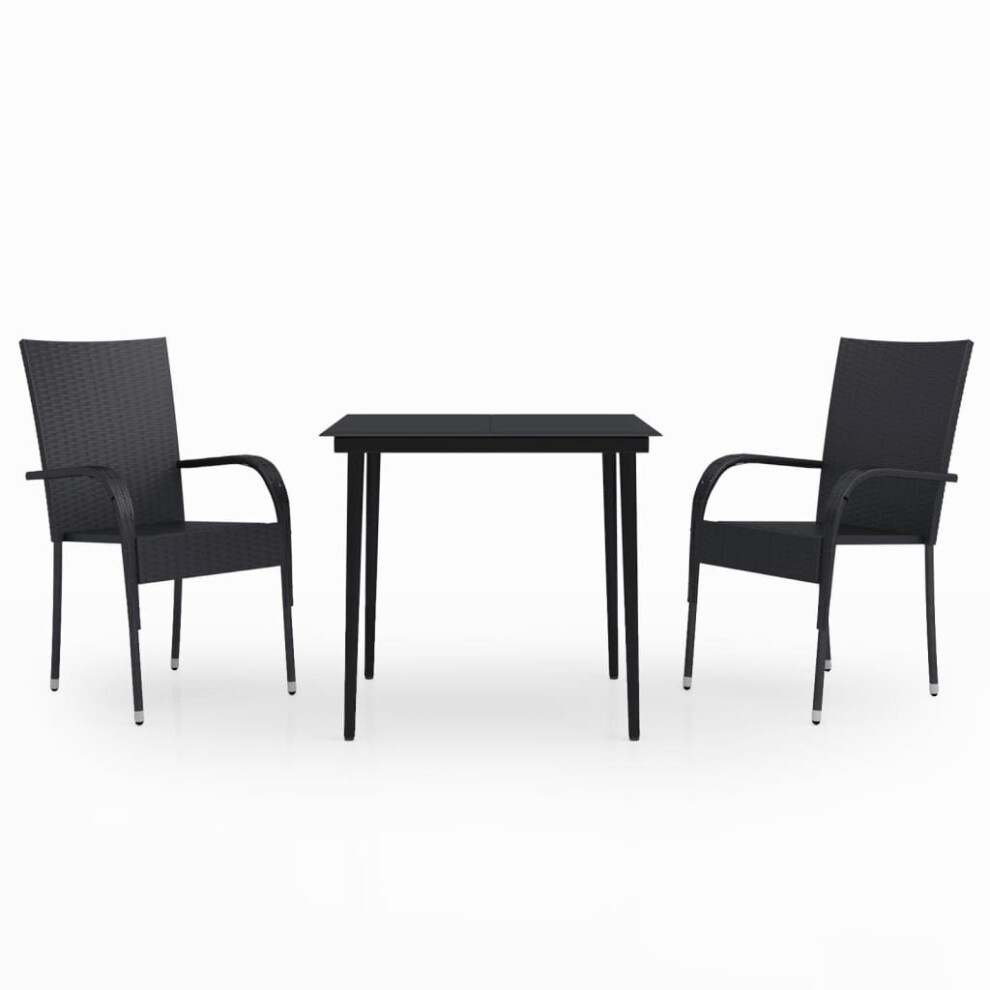 Vidaxl Garden Dining Set 3 Piece Black Patio Outdoor Table And Chair Furniture