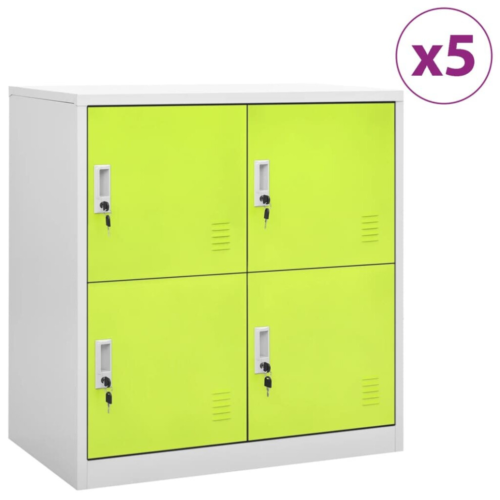 vidaXL 5x Locker Cabinets Light Grey and Green Steel Office Storage Cabinet