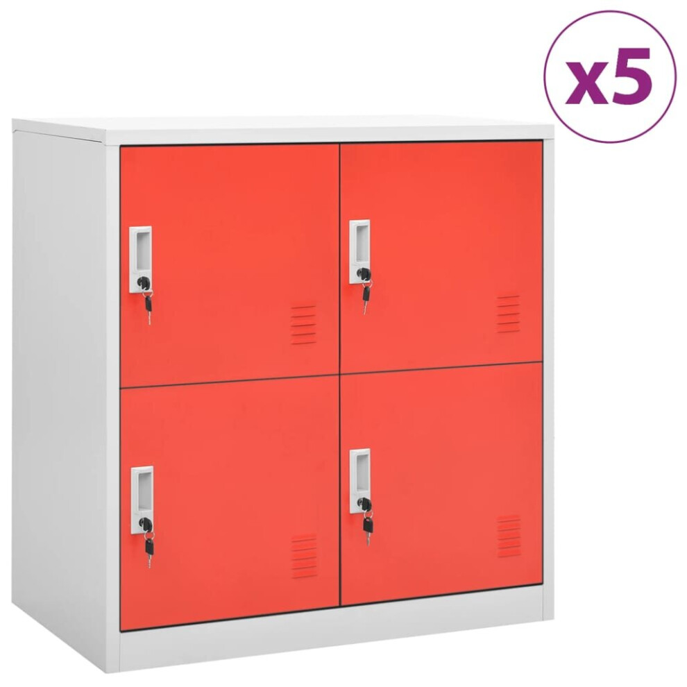 vidaXL 5x Locker Cabinets Light Grey and Red Steel Office Storage Side Cabinet