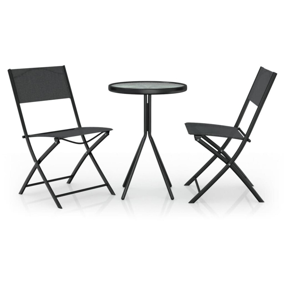 vidaXL Bistro Set 3 Piece Steel Black Outdoor Patio Table and Chair Furniture