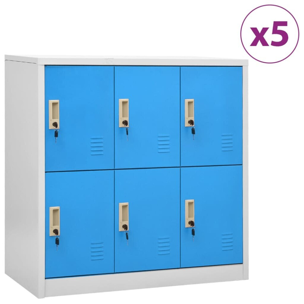 vidaXL 5x Locker Cabinets Light Grey and Blue Steel Office School Side Cabinet