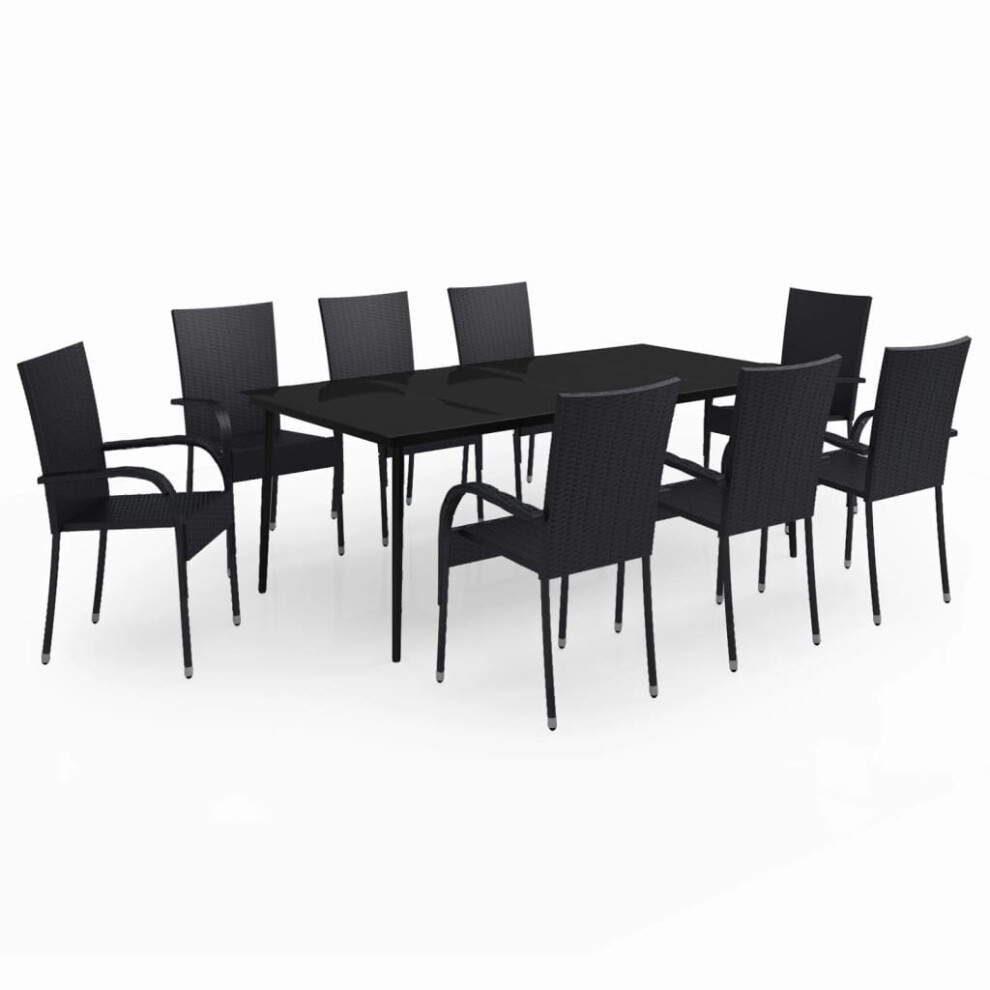 vidaXL Garden Dining Set 9 Piece Black Patio Outdoor Table and Chair Furniture